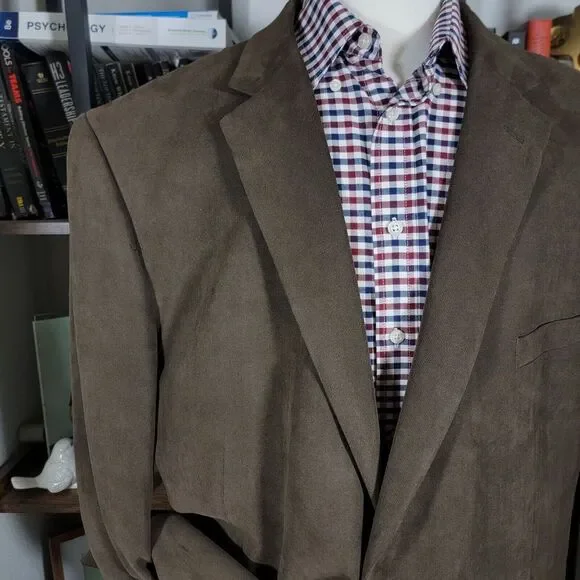 Andrew Fezza BAXTER Men's Suede Sport Coat Blazer Two Button Brown Polyester 52R